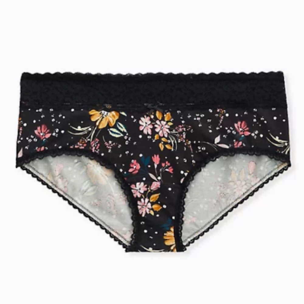 🆕 Black Floral Wide Lace Cheeky Panty 0 L 12 NWT